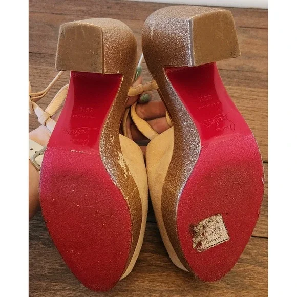 Christian Louboutin Size 39.5 Martel 140mm Glitter Suede Slingback Neutrals - Picture 4 of 8